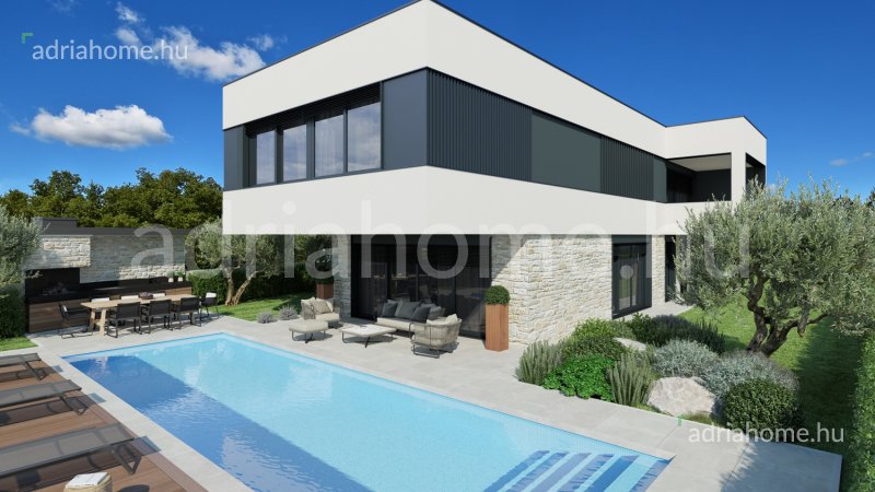 Poreč – 3 luxusvilla új épületben medencével és tengerre néző kilátással