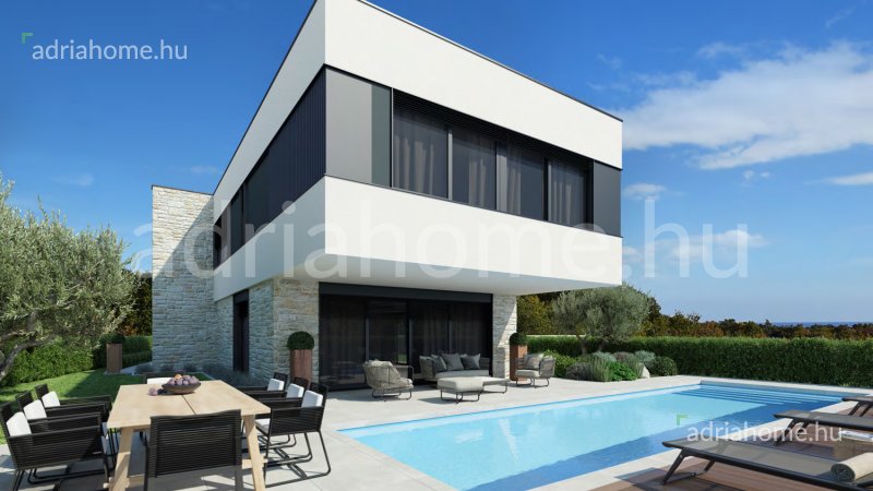 Poreč – 3 luxusvilla új épületben medencével és tengerre néző kilátással